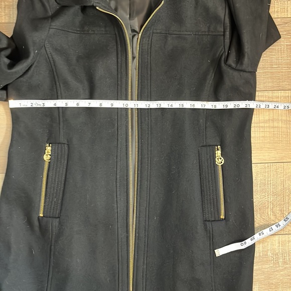 Michael Kors Black and Gold Wool Jacket Removable Hood Zipper Pockets XL - Picture 12 of 12